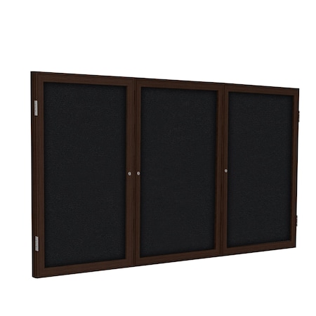 Ghent Enclosed Bulletin Board, 3 Door, Fabric, Walnut Frame, 3 ft H x 6 ft W, Black PN33672F-95
